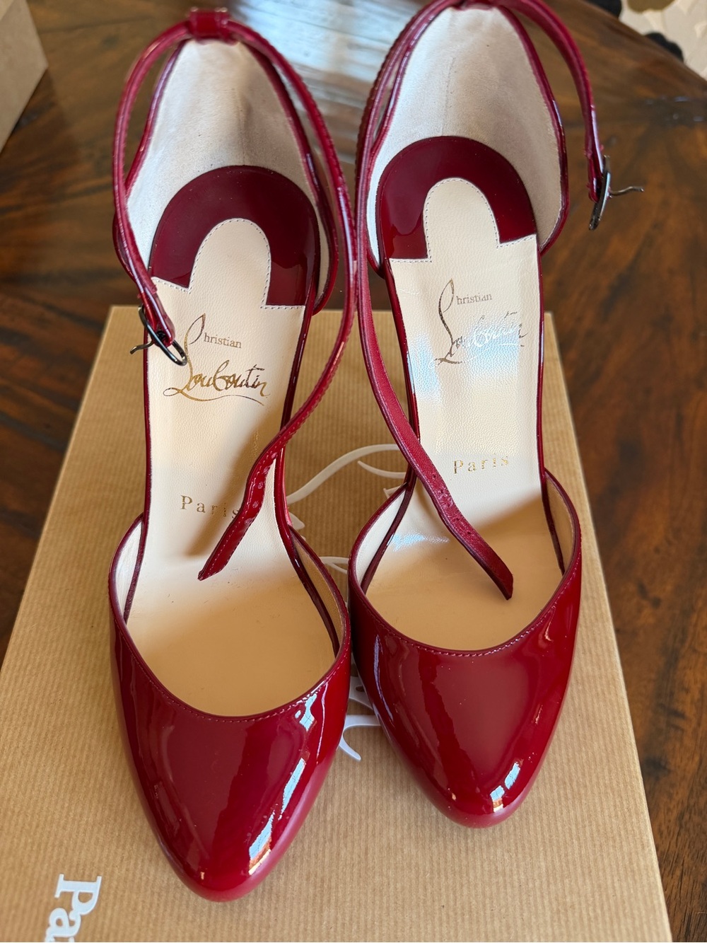 Christian Louboutin Candy Cherry Red Patent Leather Ankle-Strap Pumps - Picture 8 of 14